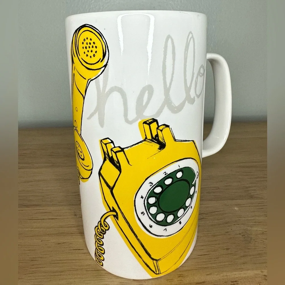 Starbucks 16 oz retro Hello telephone 2015‎ white yellow green coffee mug EUC